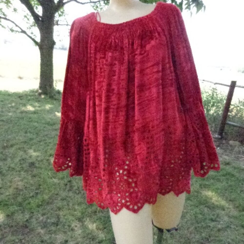 NWT John Mark DEEP Red Eyelet 1x Pullover Tunic